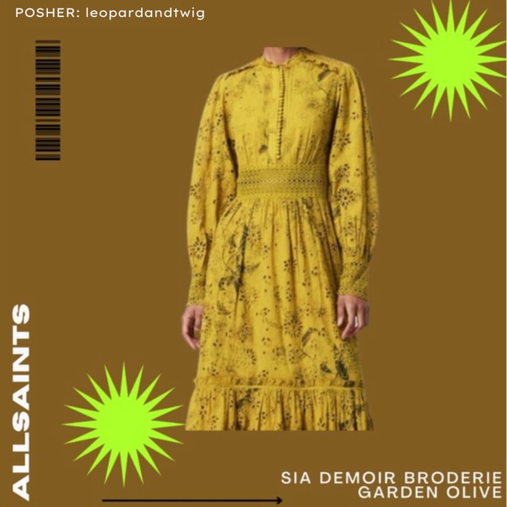 NWT All Saints Sia Demoir Broderie Garden Olive